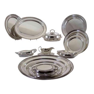 New 1970s Silverplate Dinner Service Imperial Suite of 15 Piece Matching Set With Bead Applied Border For Sale