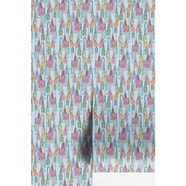 Tassel Trellis Grasscloth Wallpaper by House Party | Silk Ribbon Blue | 8 Yards For Sale