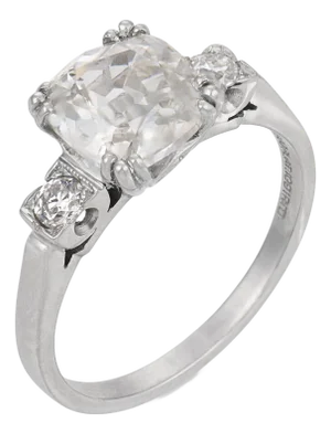 1930s Art Deco Gia 2.01 Carat Old Mine Cut Diamond Platinum Engagement Ring, Size 8.25