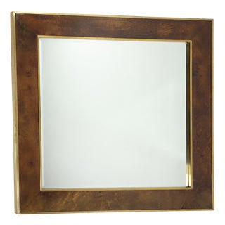 Mid-Century Modernist Brown Parchment and Brass Mirror by Aldo Tura, Italy, 1950 For Sale