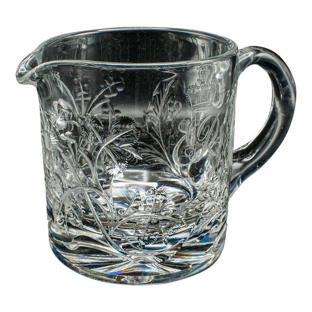 Vintage Queen Elizabeth II Coronation Jug, English, Glass, Cordial Pitcher, 1953 For Sale