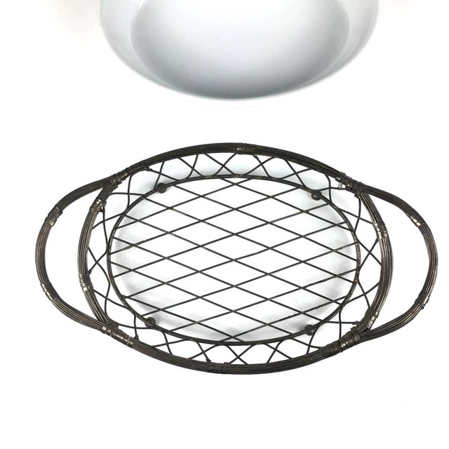 Vintage 1960s Silver Wire and White Ceramic Casserole Set For Sale In Portland, ME - Image 6 of 12