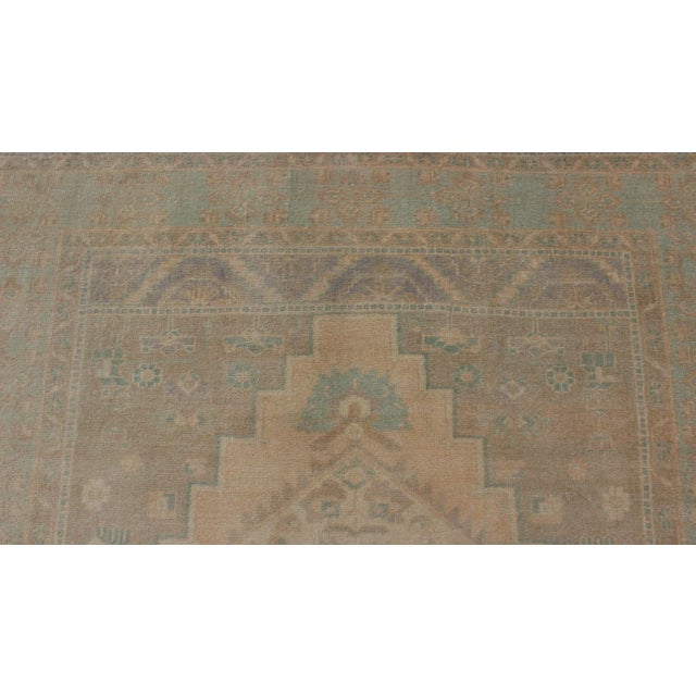 Mid 20th Century Turkish Oushak Rug in Pale Sand, Muted Teal, and Taupe Tones 6'10" X 10'10 For Sale - Image 5 of 13