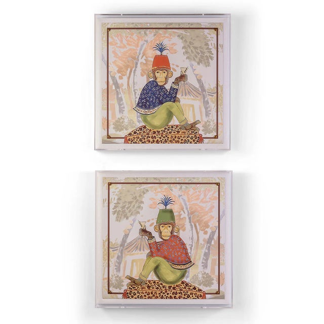 Port 68 Martini Monkey Blue Shadowbox Giclee Print For Sale - Image 4 of 8