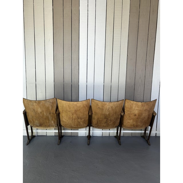 Vintage Four Row Cinema Armchairs in Bentwood and Patinated Tubular Steel, 1940s For Sale - Image 3 of 9