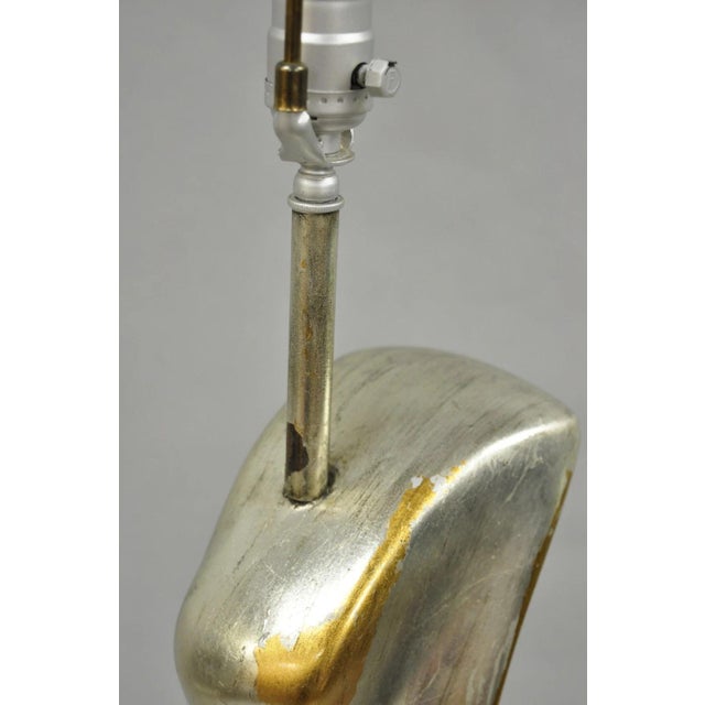 Vintage Brutalist Silver Gold Leaf Sculptural Ceramic Large Abstract Table Lamp For Sale - Image 9 of 12