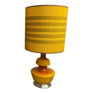 Mid-Century Ochre Yellow Opaline Glass Table Lamp with Shade from Glasfabriek De Rupel, Belgium, 1960s For Sale