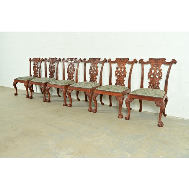 Baker Furniture Style Chippendale Carved Mahogany Dining Chairs, Set of Six For Sale - Image 12 of 12