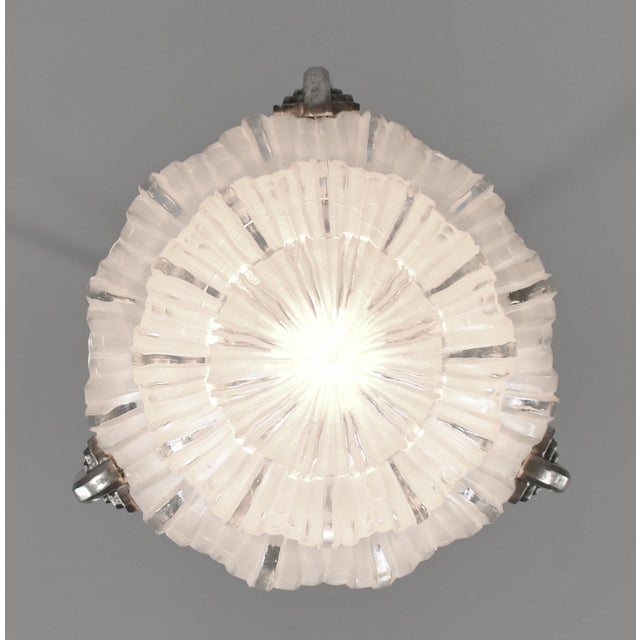 Marius Sabino French Art Deco Waterfall Pendant Light - 1930s in Frosted Glass & Nickeled Bronze For Sale - Image 11 of 18