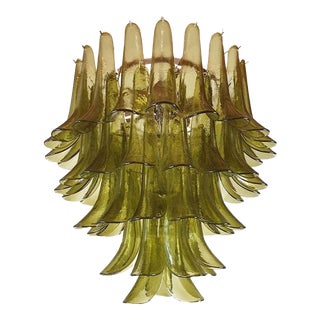 Mid Century Green Murano Glass Petal Chandelier, Mazzega For Sale