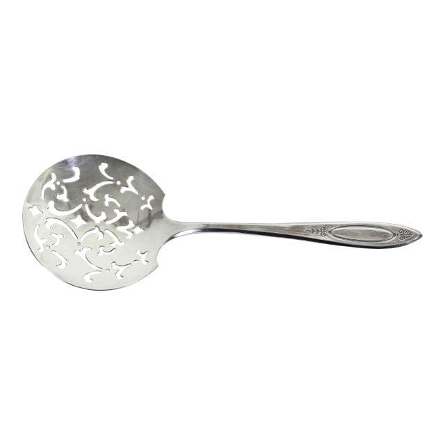 1917 Silver Plated Tomato Server Spoon, Adam Oneida Community Plate Pattern Vintage Large Slotted Serving For Sale