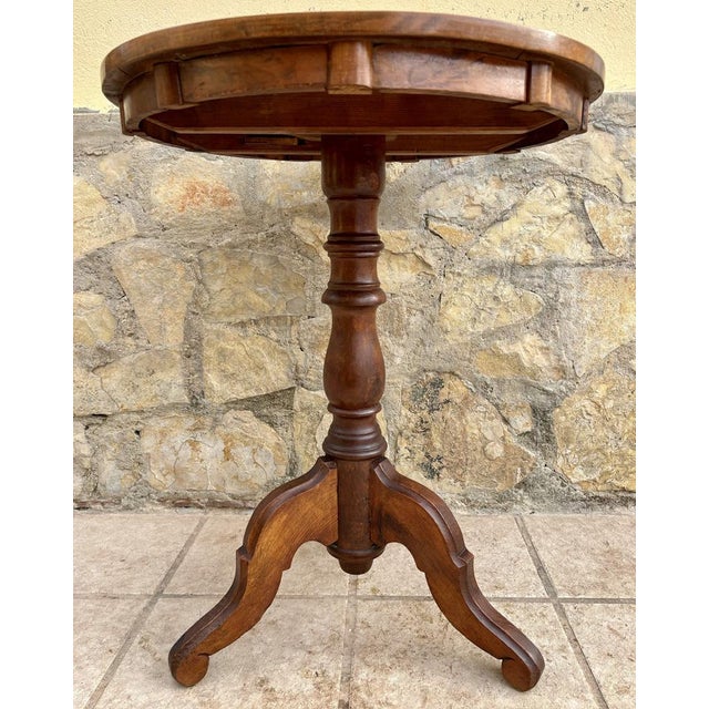 Brown Round Game Table with Marquetry Top, 1940s For Sale - Image 8 of 10