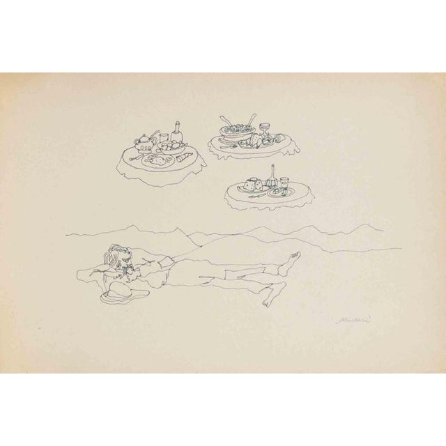 China ink draing on brown paper. Hand signed in pencil lower right. Very good condition. This piece is attributed to the...