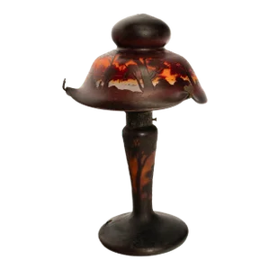 Antique French Galle Style Muller Freres Cameo Art Glass Landscape Table Lamp