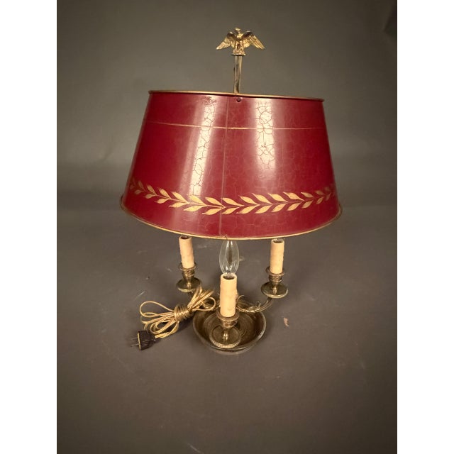 Early 20th Century French Bronze and Tall French Bouillotte Style Table Lamp With Red Hand-Painted Shade For Sale - Image 11 of 16
