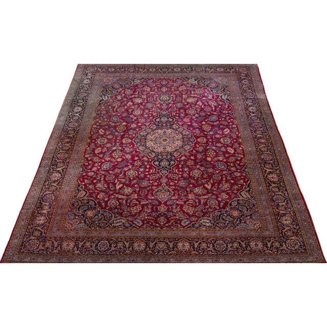 Persian 1920s Oversize Antique Persian Kashan Red Wool Rug With Medallion Motif For Sale - Image 3 of 7