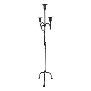 Hand Forged Iron Floor Candelabra 49″ (125cm) Antique Copper Patina 3-Arm Knot Detail Rustic Wedding Decor For Sale