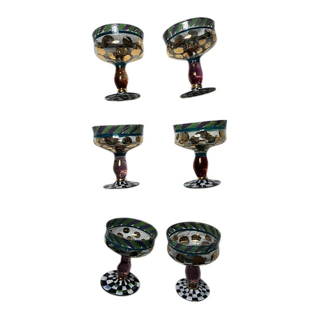 1990s MacKenzie-Childs Champagne Glasses - Set of 6 For Sale