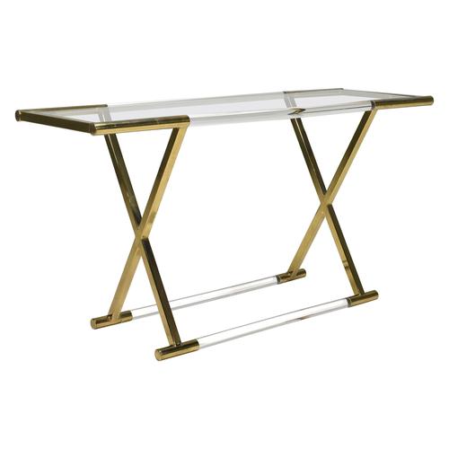 Hollywood Regency Acrylic Glass and Brass Console Table by Charles Hollis Jones, 1980s For Sale - Image 15 of 15