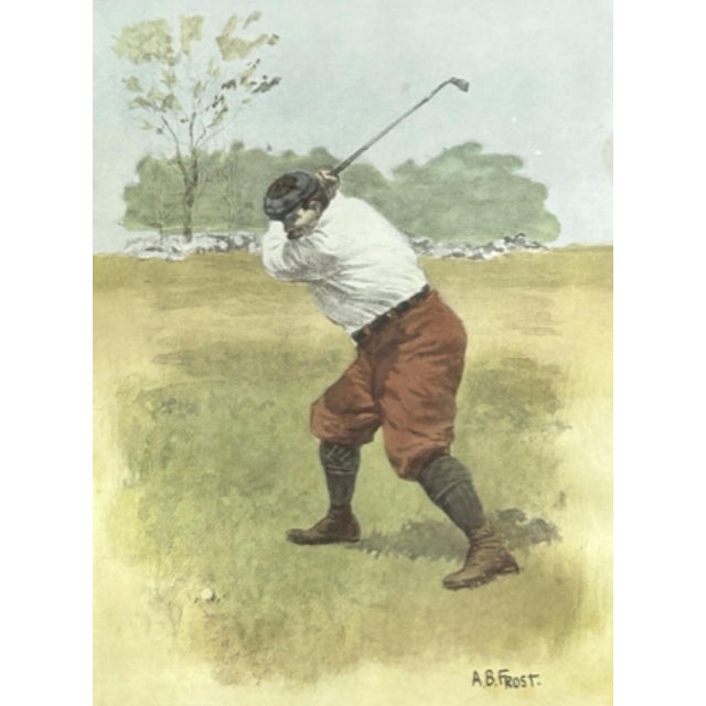A charming vintage framed golf print after noted American illustrator A.B. Frost (Arthur Burdett Frost), depicting the...