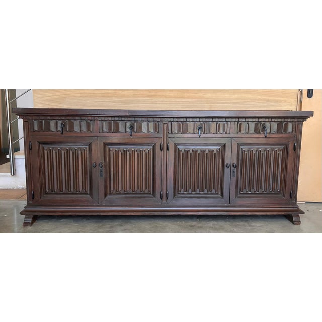 Large 20th Century Catalan Spanish Baroque Carved Walnut Tuscan Credenza or Buff For Sale - Image 17 of 18