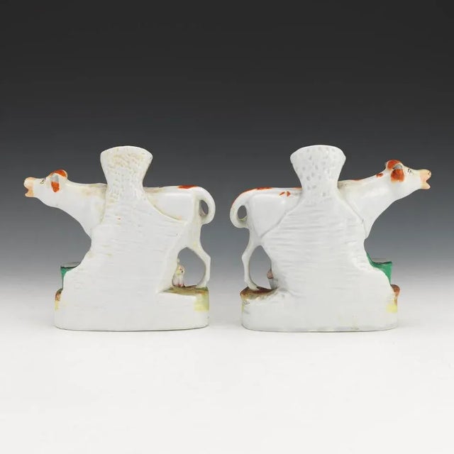 Delft Antique Staffordshire Flatback Cow and Milkmaid Spill Vases- a Pair For Sale - Image 4 of 8