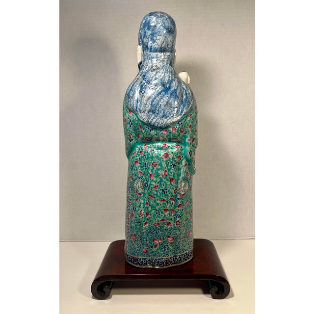 Ceramic Late Qing/Early Republic Chinese Famille Verte Lu Xing Porcelain Figure W/ Child For Sale - Image 7 of 11