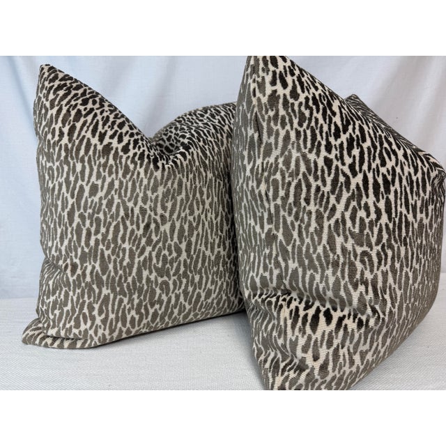 Transitional Animal Print Epingle Velvet in Brown 22" Pillows-a Pair For Sale - Image 3 of 3