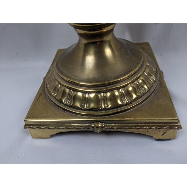 Wood Late 20th Century Large Neoclassical Style Brass & Faux Burlwood Table Lamp With Black Shade – 34"h For Sale - Image 7 of 18