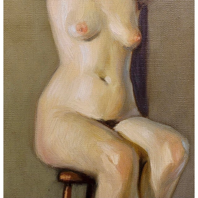 1930s Niels Peter Nielsen- Nude Female at a Bar Stool-1930s Oil Painting For Sale - Image 5 of 9