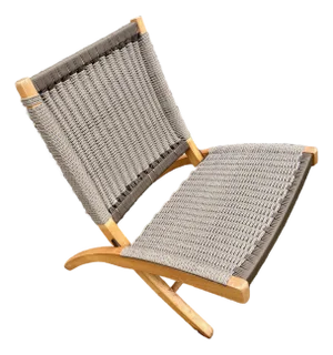Hans Wegner Style Chair Woven Rope Beechwood Frame Folds Flat 1960s Restored