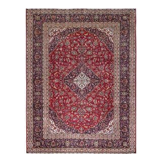 1960 9'9"x13' Ajax Red Hand Knotted Vintage Persian kashan Pure Wool Oriental Rug For Sale
