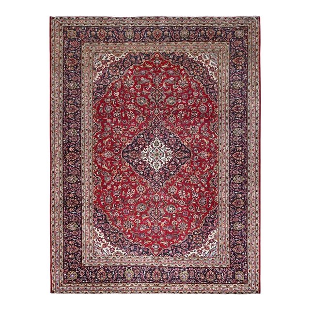 1960 9'9"x13' Ajax Red Hand Knotted Vintage Persian kashan Pure Wool Oriental Rug For Sale