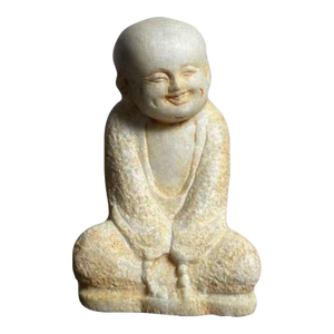 Chinese White Marble Seated Young Monk Statue