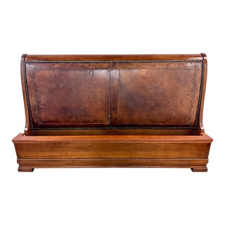 Ralph Lauren by Henredon Nail Head Brown Leather Headboard King Size Sleigh Bed For Sale