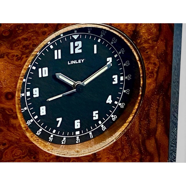 Linley Walnut Burl and Chrome Dual-Time Desk Clock, 2005 For Sale - Image 11 of 18