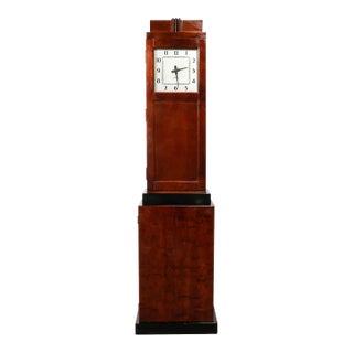 Art Deco Skyscraper Style Grandfather Clock in Walnut With Black Lacquer Accents For Sale