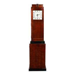 Art Deco Skyscraper Style Grandfather Clock in Walnut With Black Lacquer Accents