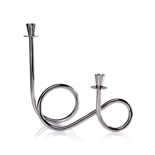 Modern Breda 2-Tier Brass Candle Holder, Nickel For Sale - Image 3 of 3