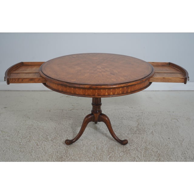 English Jonathan Charles Round English Style Drum Table For Sale - Image 3 of 18