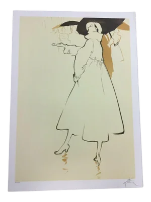 Art Deco Modern Unframed "Springtime Shower" by Rene Gruau Hand Signed Lithograph