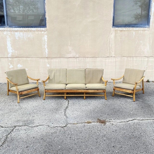 Vintage Ficks Reed Bamboo Rattan Tiki Sofa Set With Lounge Chairs - 3 Pc Set For Sale - Image 12 of 12