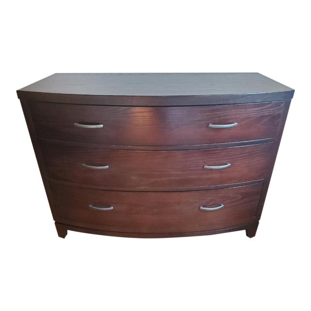 2x Ethan Allen 'Horizon" Bow Front Contemporary 3 Drawer Dressers With