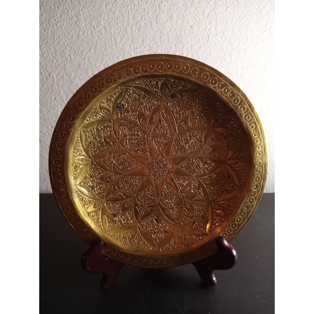 1930s 1930s Hand Carved Champlevé Solid Brass Wall Plate For Sale - Image 5 of 5
