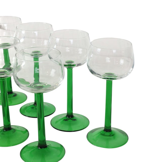 Vintage Alsace Wine Glasses with Green Stems from Luminarc, 1970s, Set of 10 For Sale - Image 4 of 18