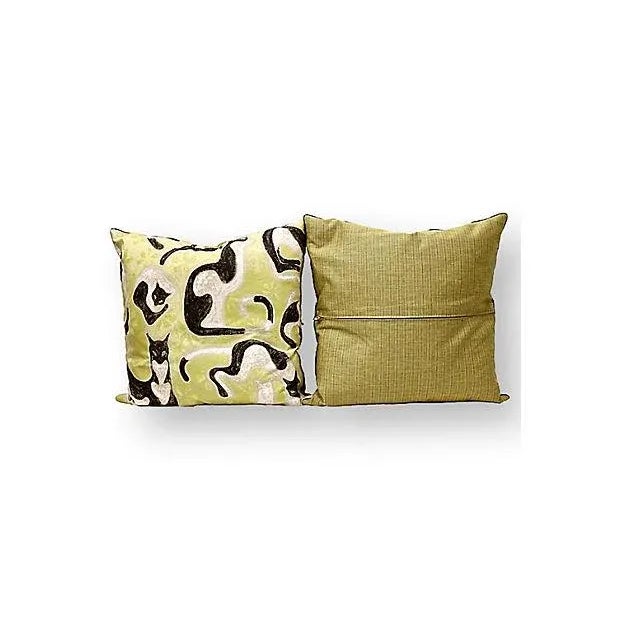 Pair of custom tailored pillows in old new stock Arthur Sanderson and Sons "Omega Cats" fabric. Handcrafted in England....