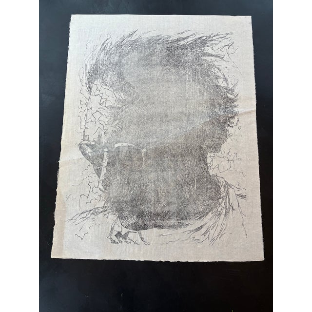 1970s Large Roy Ward Ragle Woodcut Self Portrait 1973 For Sale - Image 5 of 11