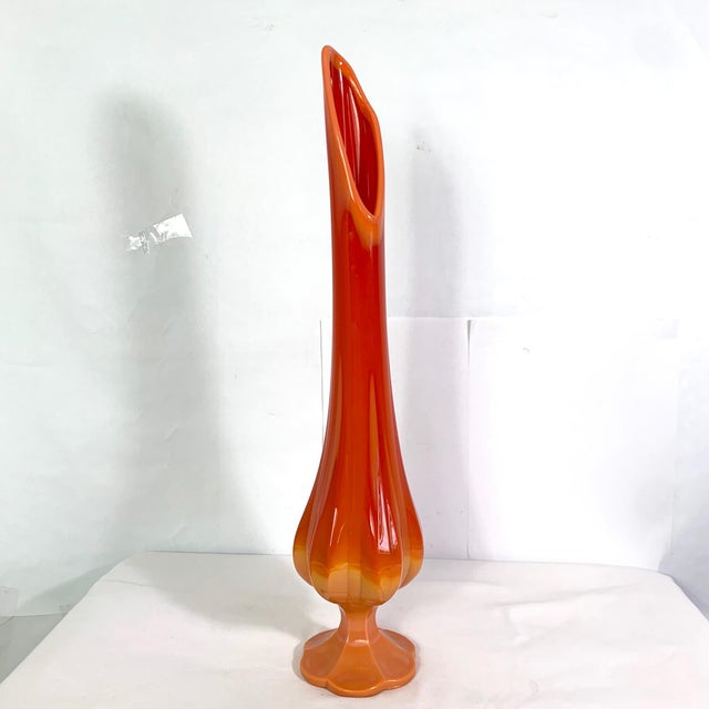 MidCentury Modern Orange Slag Glass Stretch Swung Pedestal Vase Viking