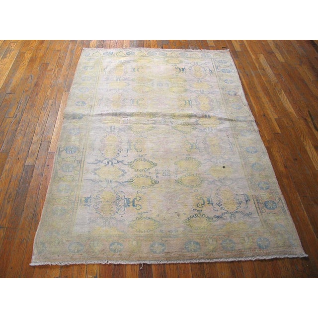Early 20th Century Indian Cotton Agra Carpet ( 4'2" x 6'4" - 127 x 193 ) Antique Indian Agra - Cotton Ivory 1920s Rug,...
