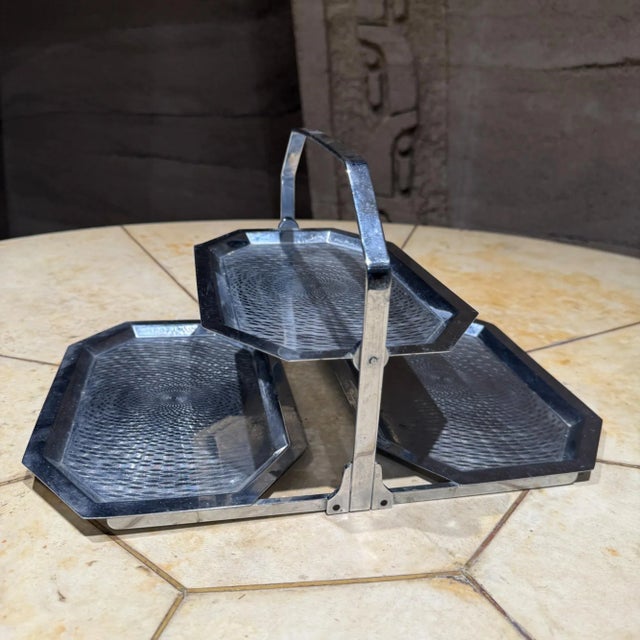 Art Deco Chase Art Deco Chrome Triple Tier Folding Snack Tray Cake Stand For Sale - Image 3 of 9